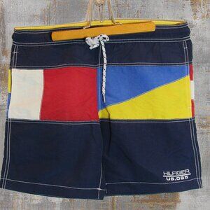 Tommy Hilfiger US.085 Mens Swim Trunks Shorts Spell Out Mesh Lined Size S Blue